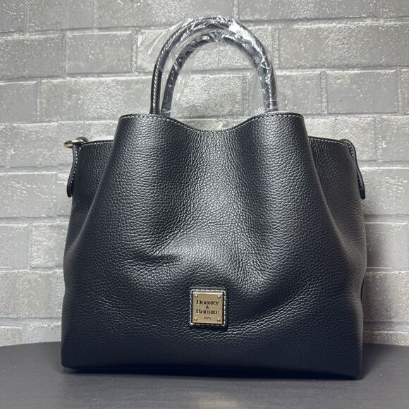 Dooney & Bourke Handbags - Dooney & Bourke Lucca Leather Barlow Black Pebble Satchel NWT Strap Bag